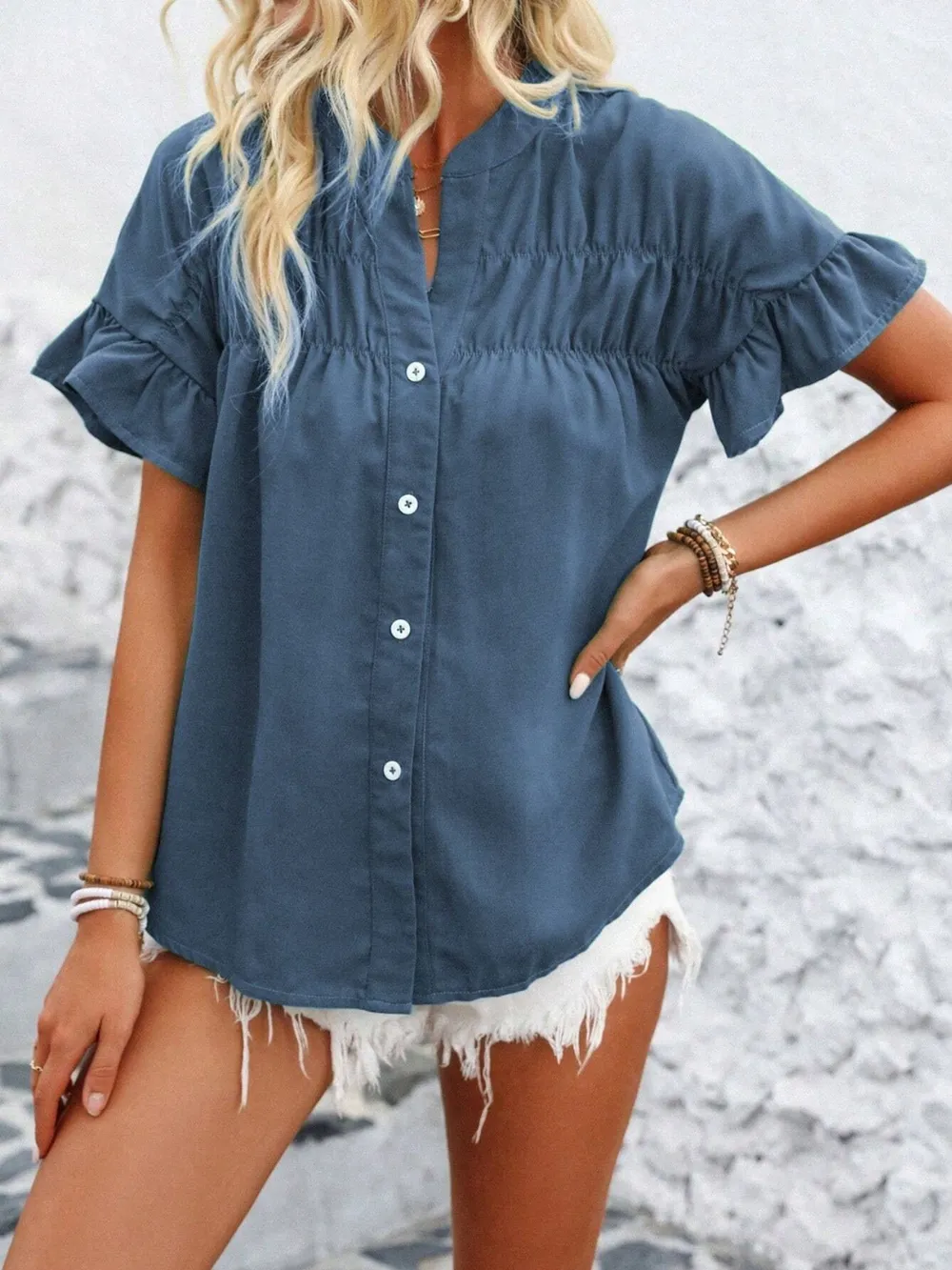 Button Down Ruffled Short Sleeve Shirt, image 15