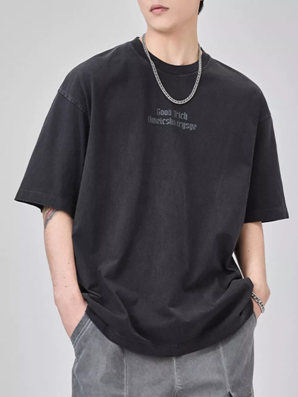 Men's Plus Size Letter Round Neck Short Sleeve T-Shirt, image 6