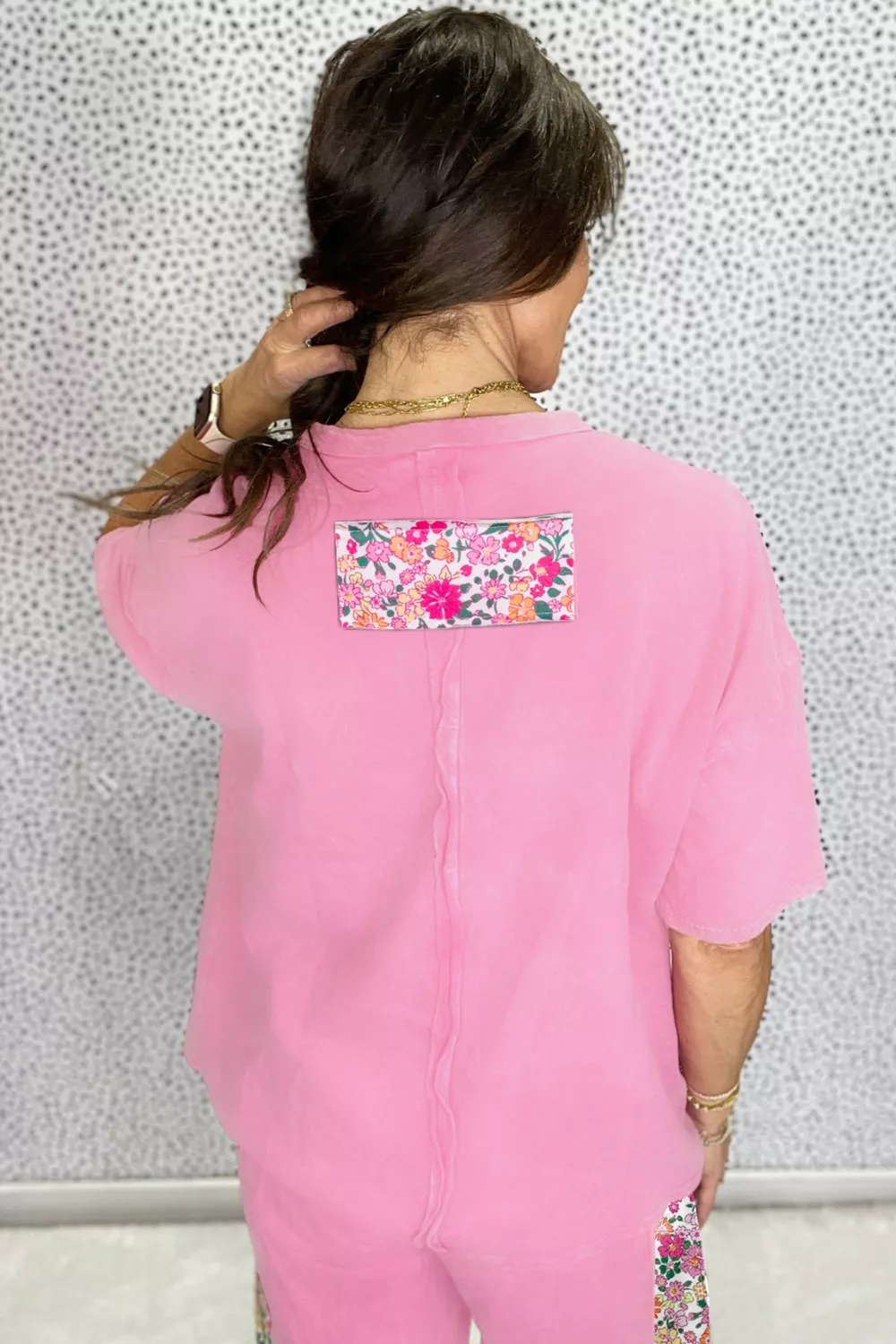 Flower Patched Round Neck Tunic T-Shirt, image 5