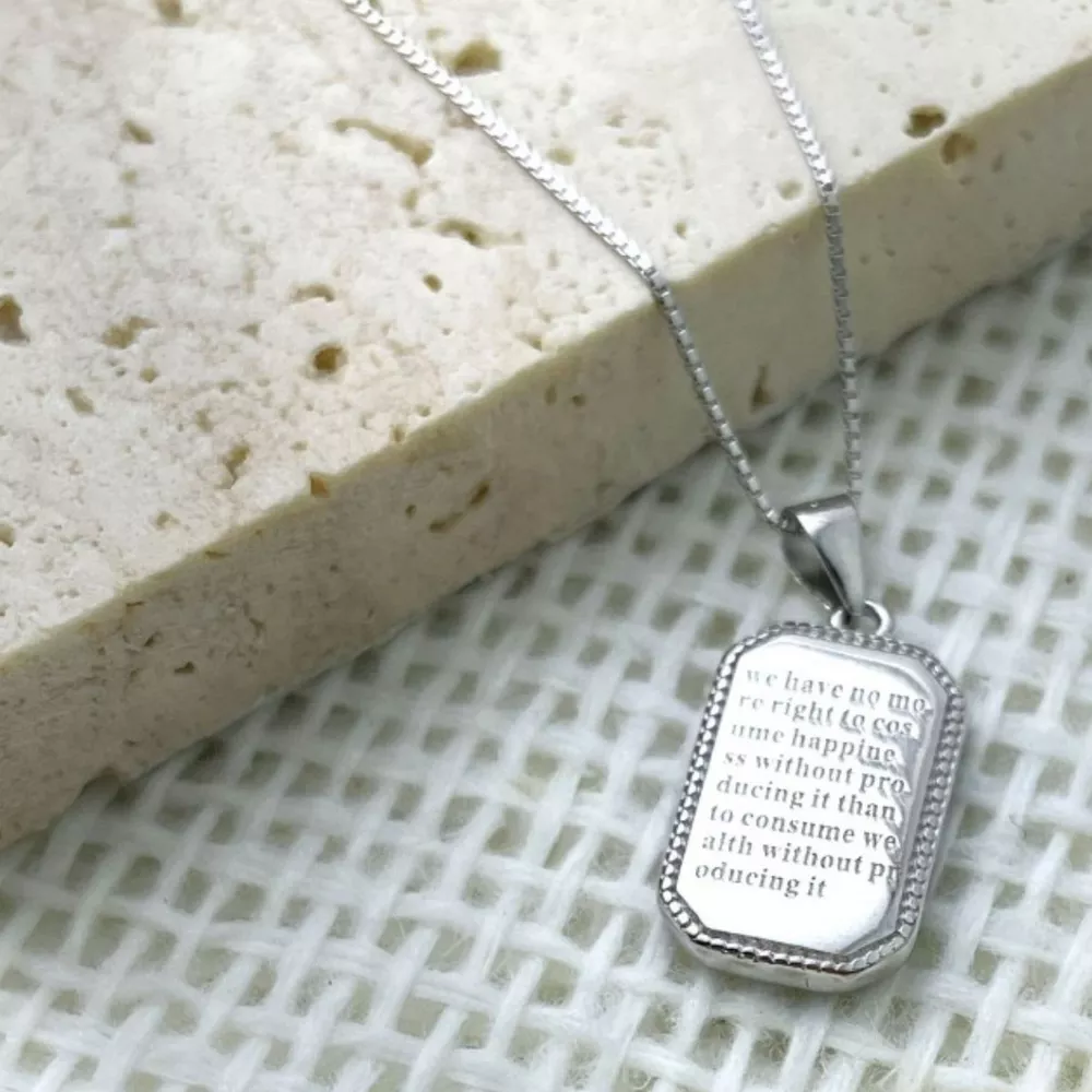 925 Sterling Silver Rectangle Pendant Necklace, image 4
