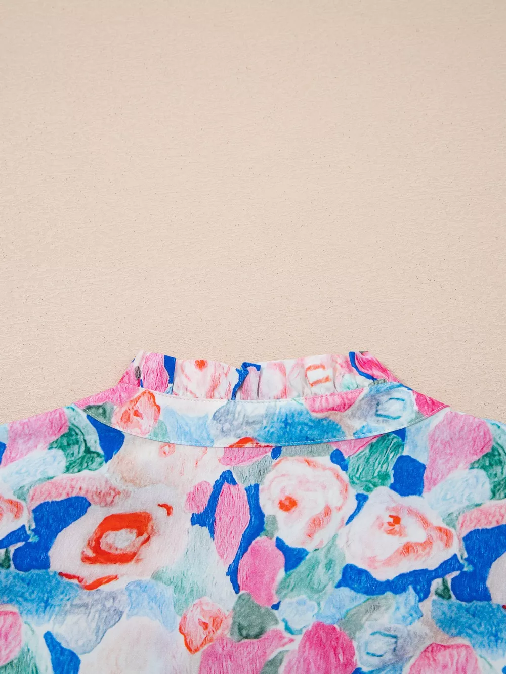 Floral Print Tie V Neck Contrast Detail Ruffle Short Sleeve Blouse, image 7