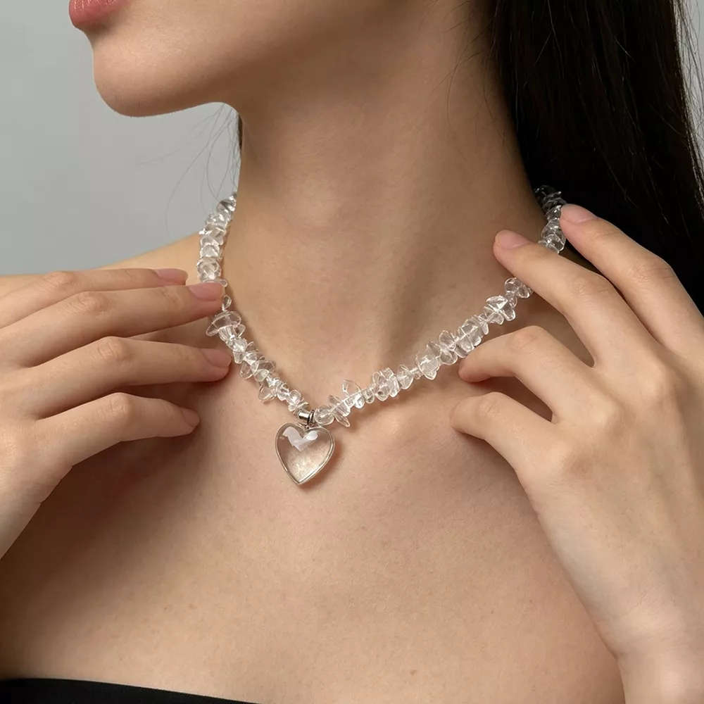 Clear Crystal Heart Pendant Necklace, image 6