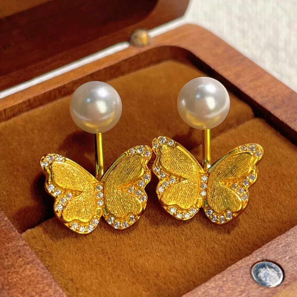 18K Gold-Plated Pearl Butterfly Earrings, image 3