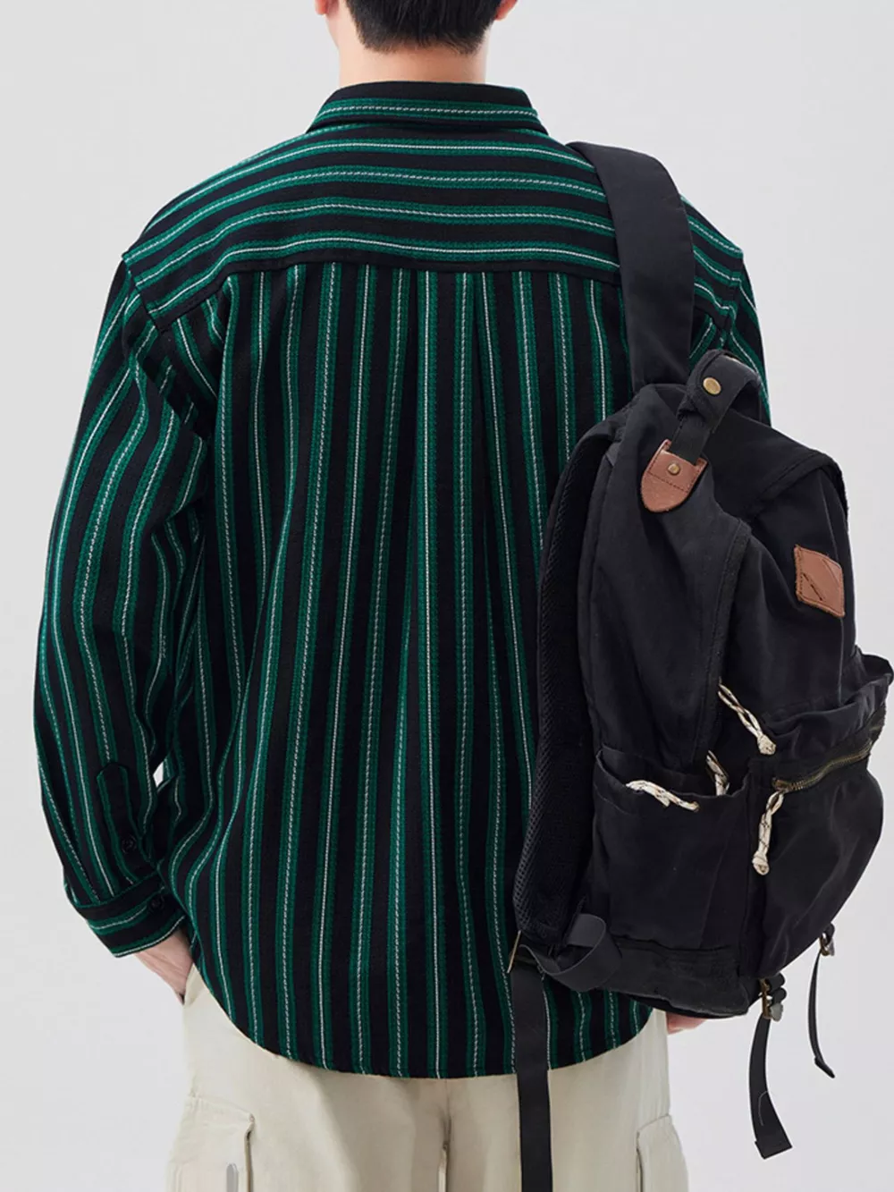 Men's Plus Size Striped Button Up Long Sleeve Shirt, image 7