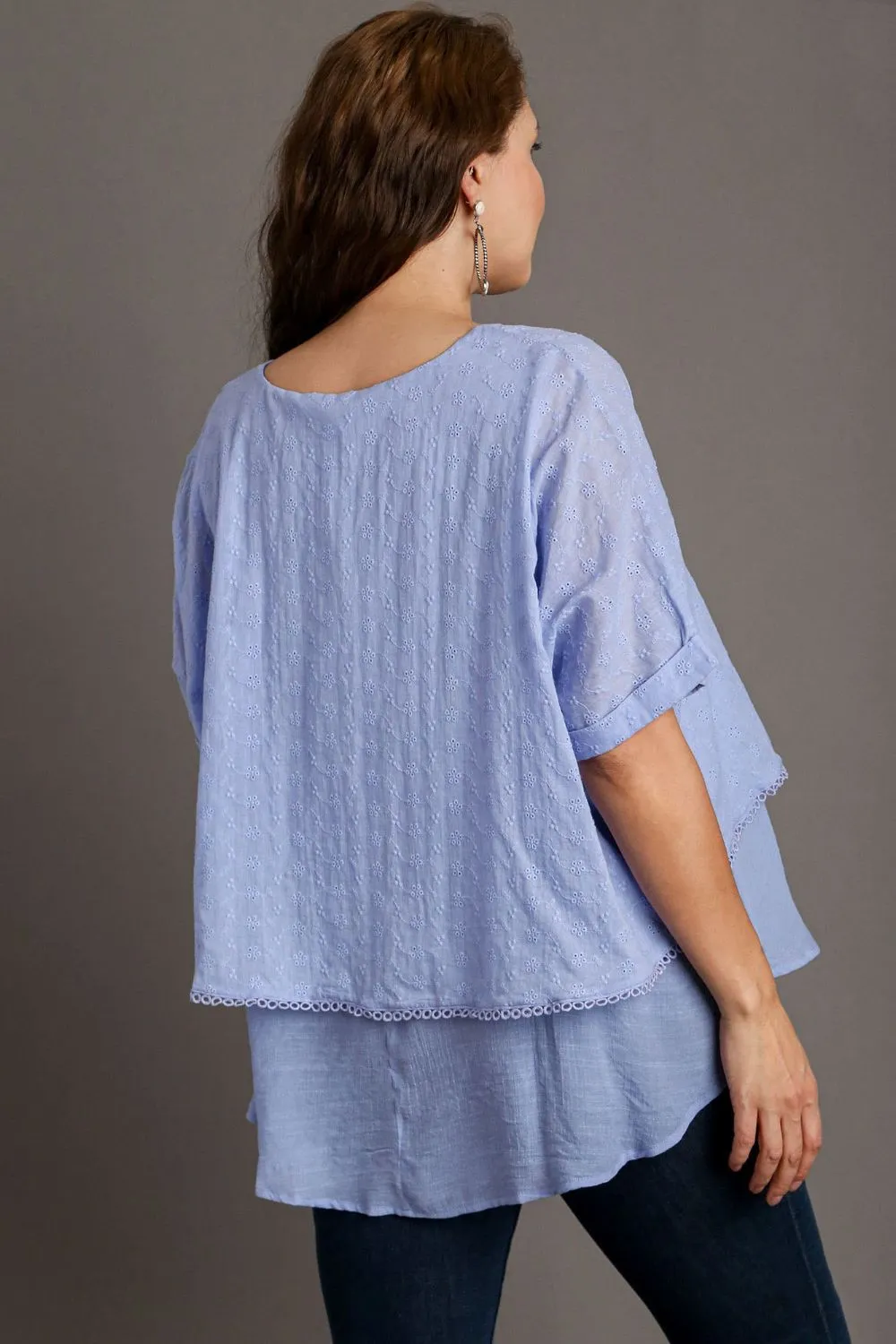 Full Size Eyelet Layered Short Sleeve Blouse Plus Size, image 3