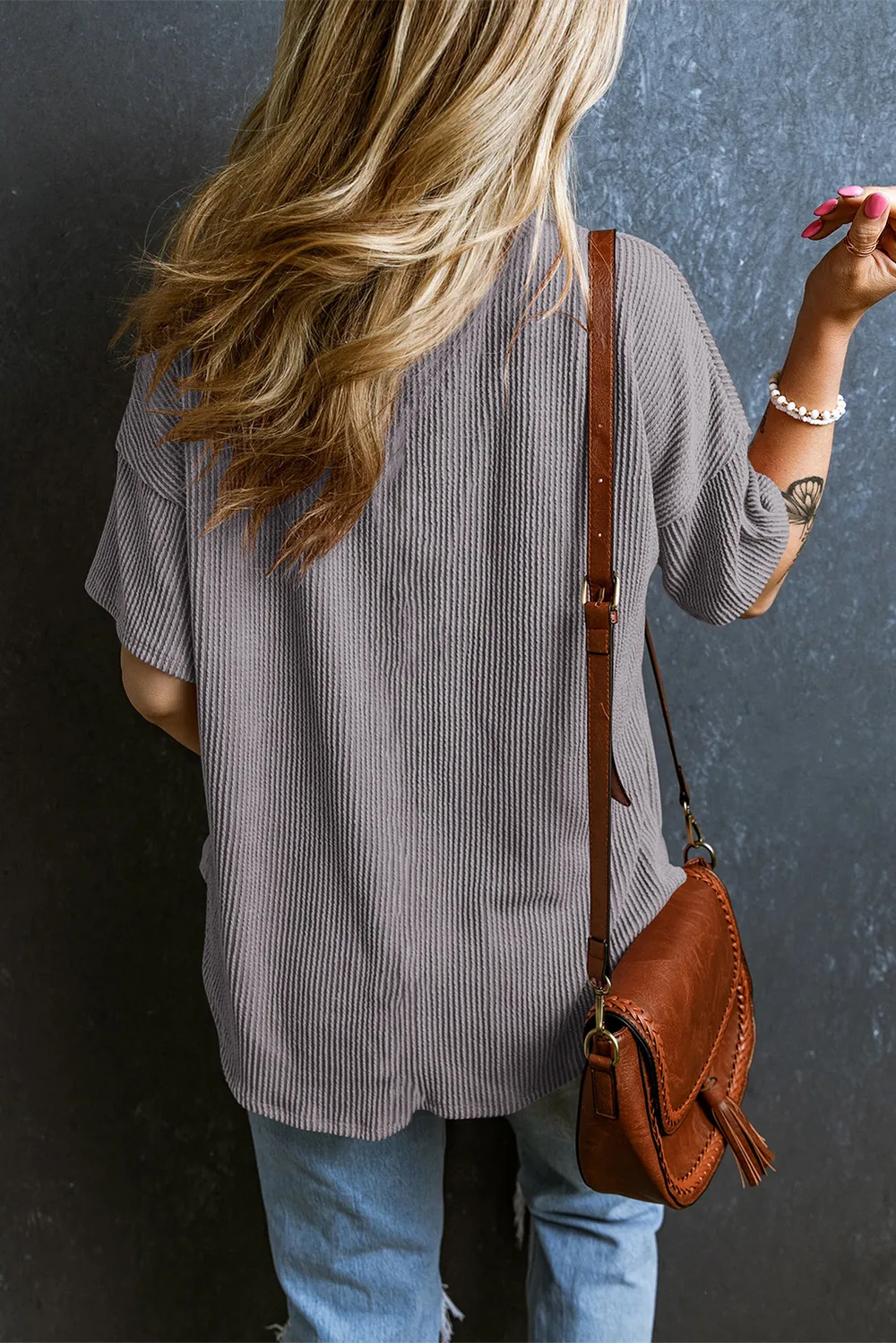 Textured V-Neck Dropped Shoulder T-Shirt, image 13