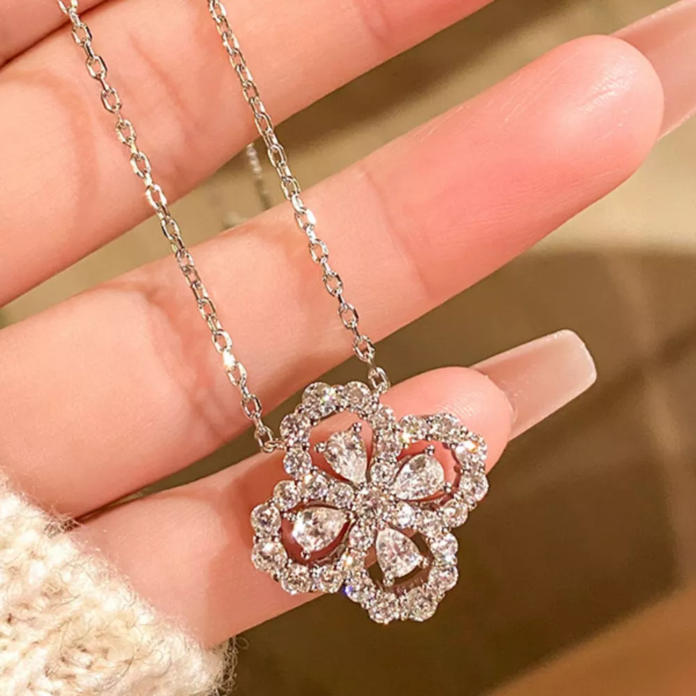 Moissanite 925 Sterling Silver Clover Pendant Necklace, image 6