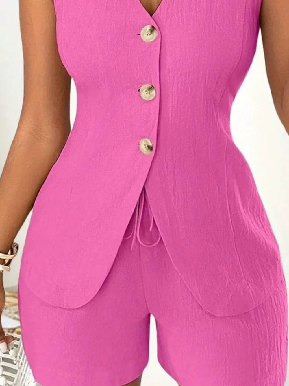 Sleeveless Button-Down Vest & Shorts Set, image 9