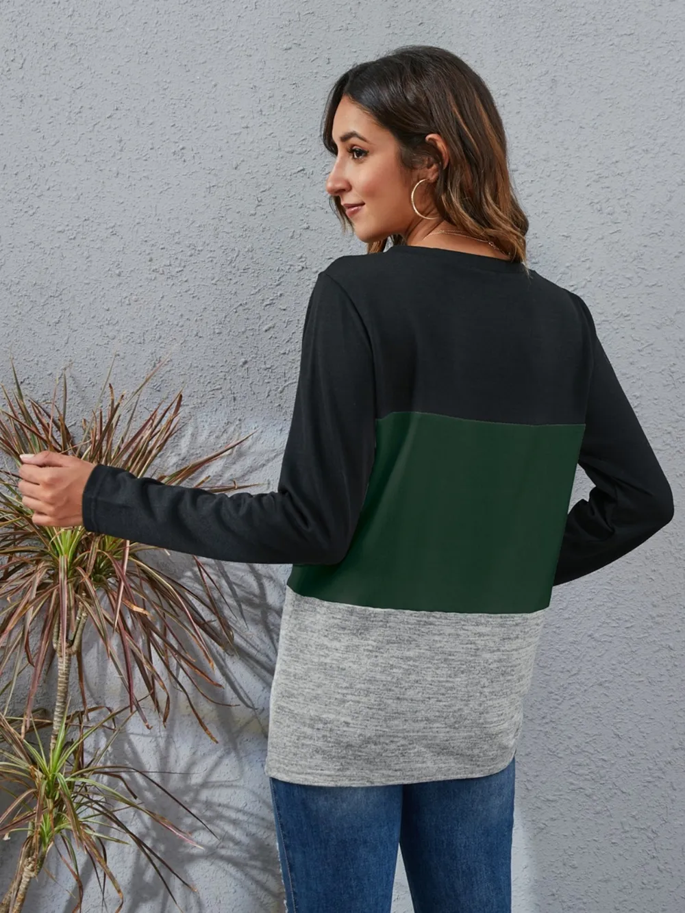 Color Block Round Neck Long Sleeve T-Shirt, image 12