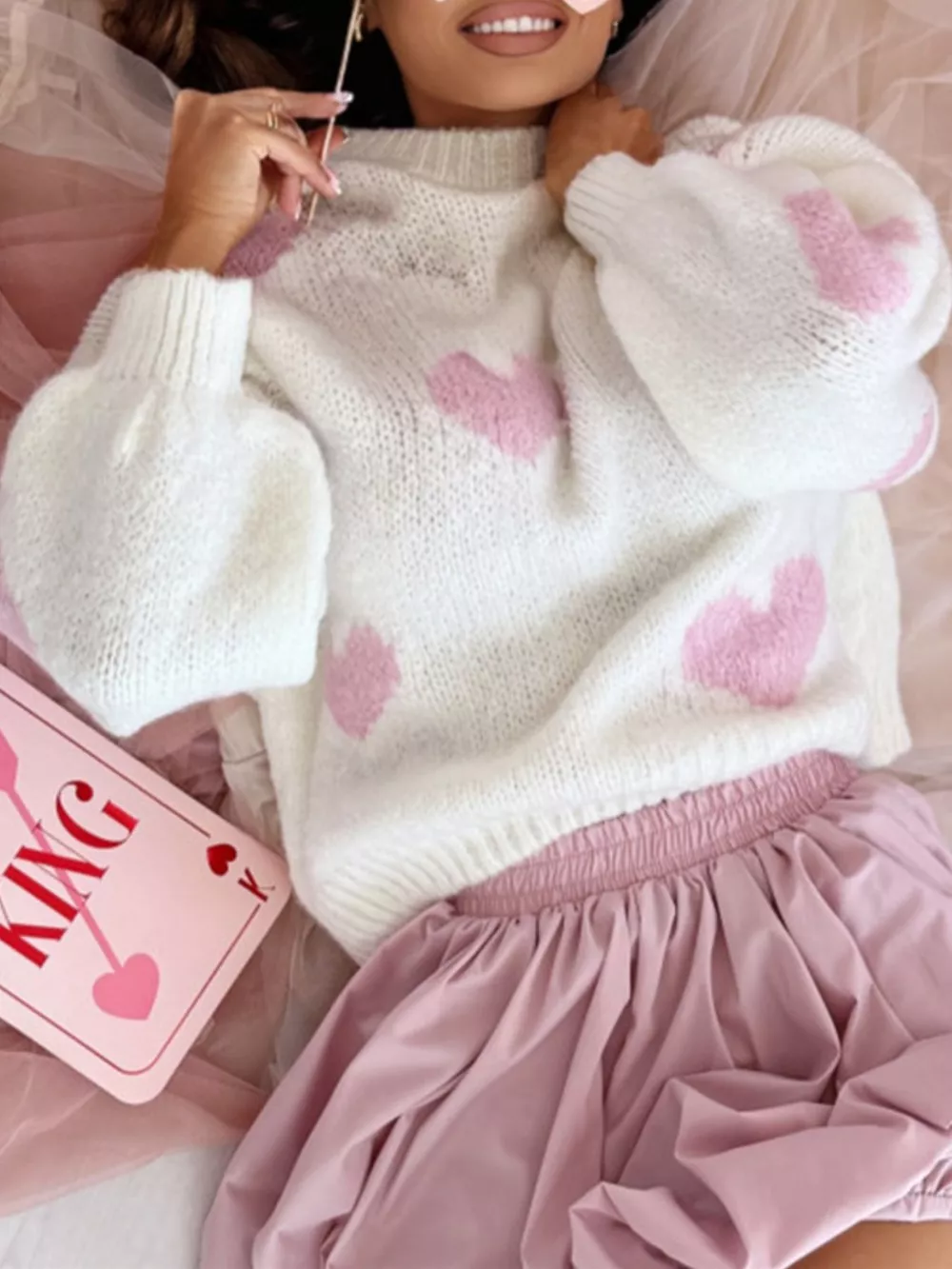 Heart Round Neck Knitted Sweater, image 3