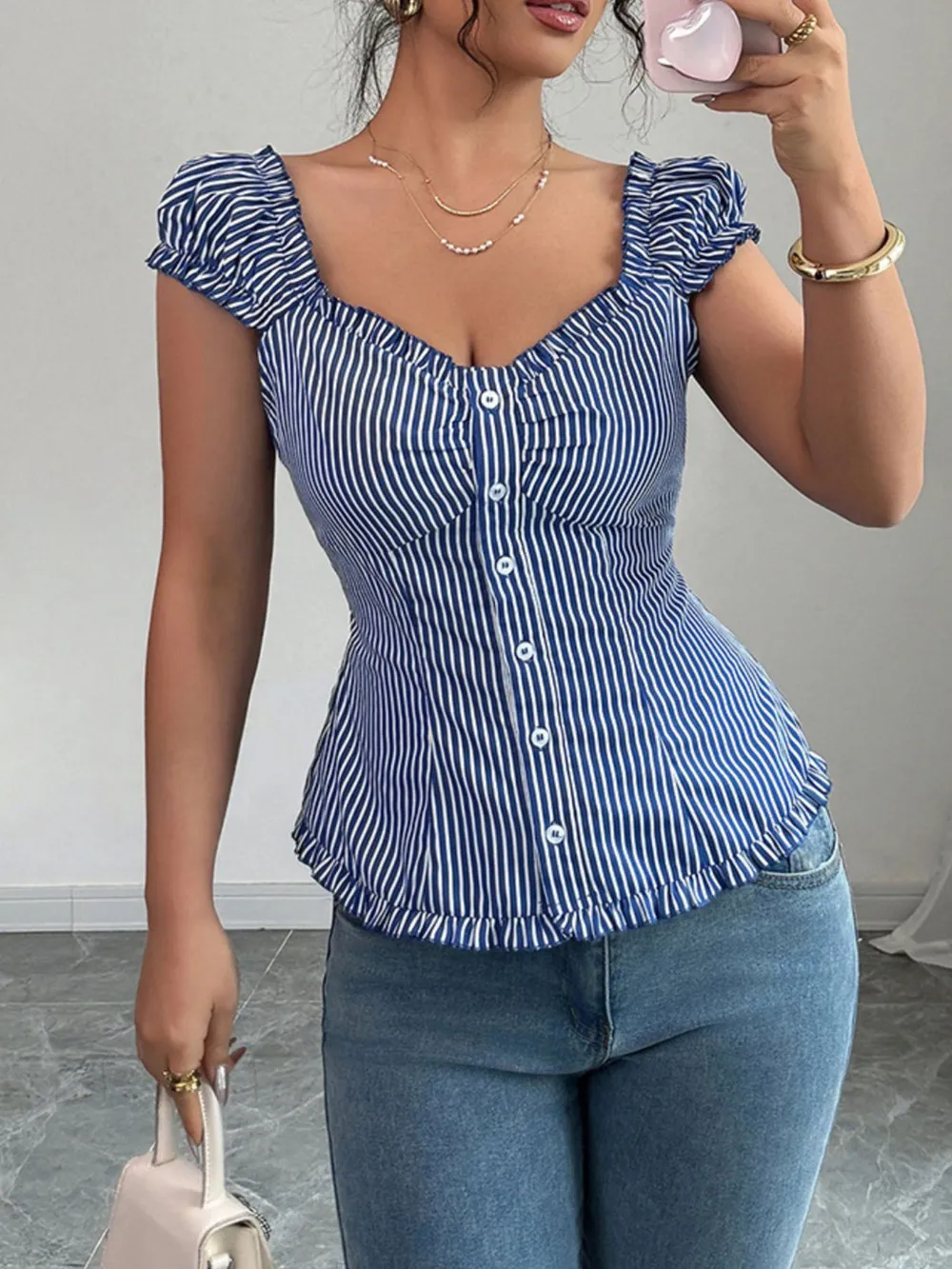 Striped Cap Sleeve Shirt, image 6