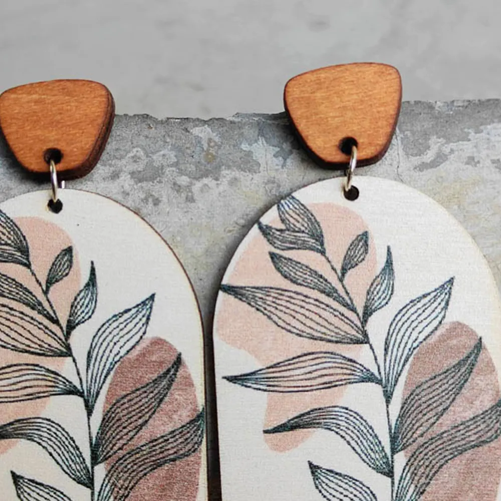 Geometrical Shape Wooden Drop Earrings, image 6