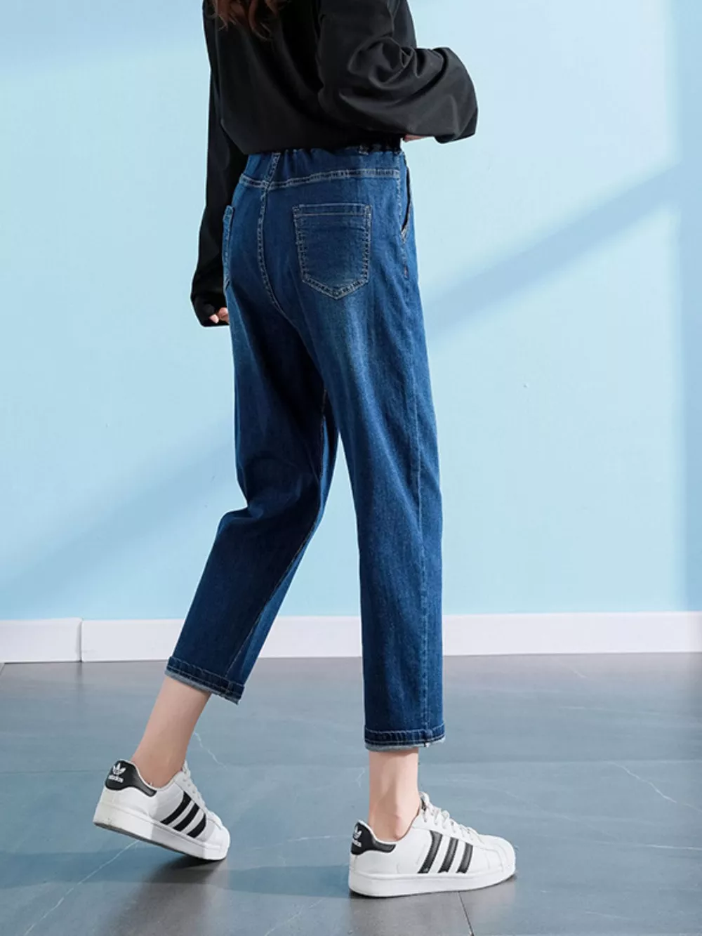 Plus Size High-Waisted Elastic Waistband Casual Jeans, image 8