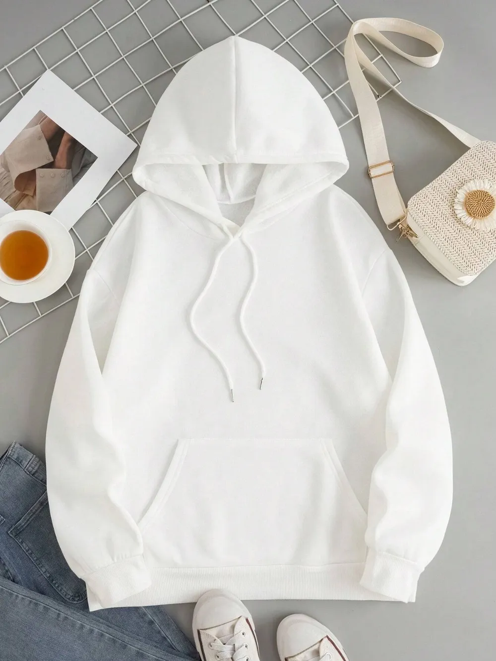 Drawstring Dropped Shoulder Hoodie, image 19