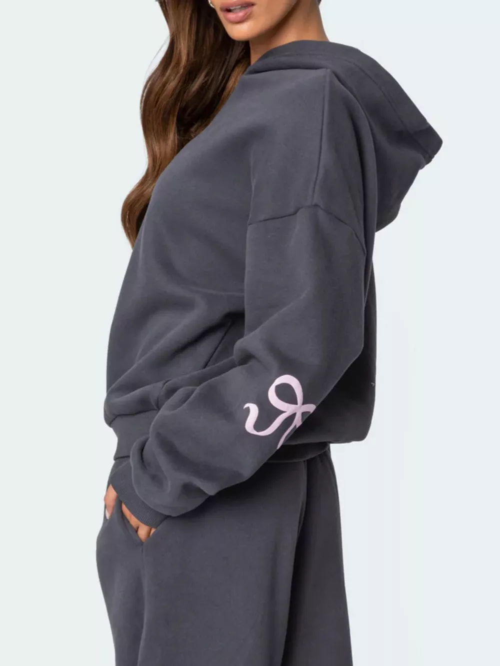Bow and Heart Dropped Shoulder Hoodie and Pants Set, image 9