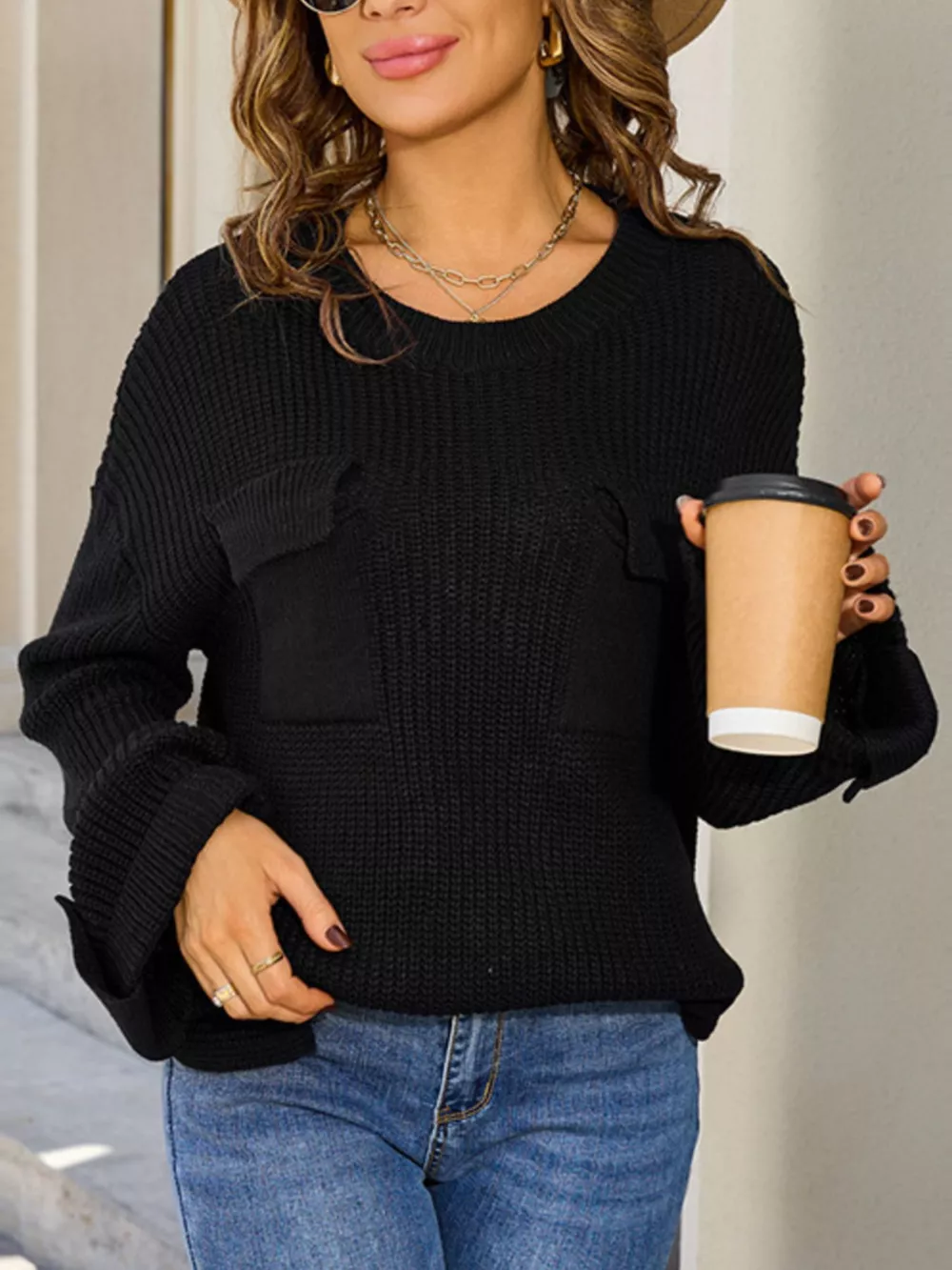 Pocket Detail Round Neck Sweater, image 14