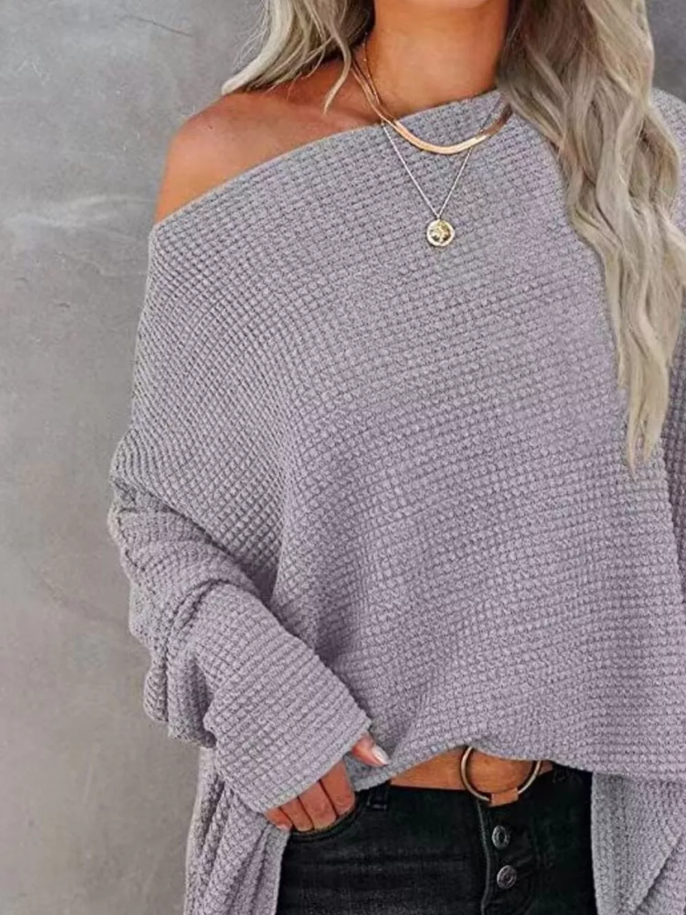 Waffle Knit Boat Neck T-Shirt, image 4