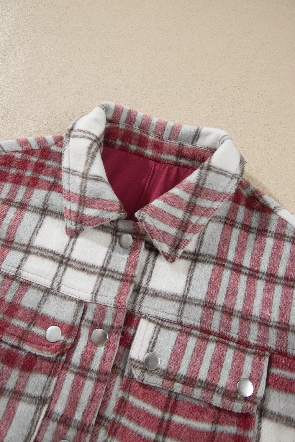 Plaid Flannel Metal Button Collar Long Sleeve Vintage Shift Jacket, image 4