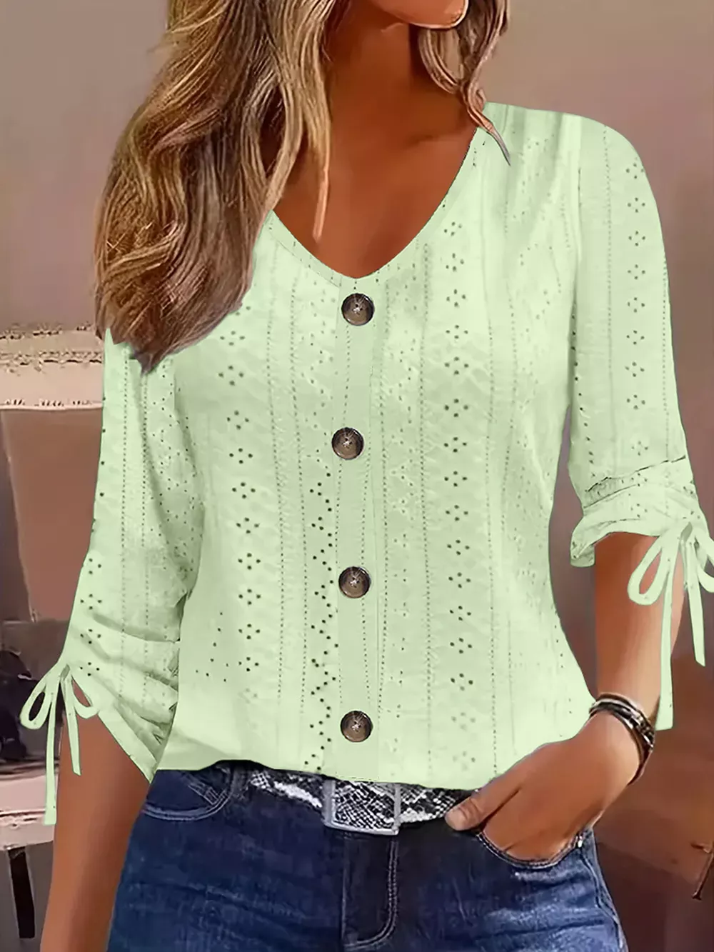 Eyelet Tie-Sleeve Detail Top, image 16