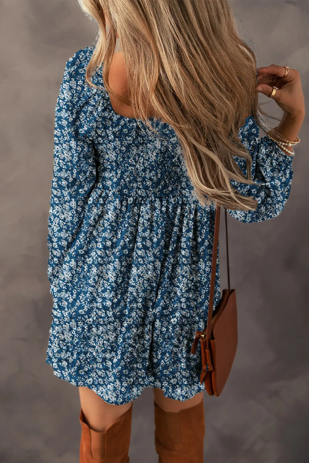 Ruched Printed Long Sleeve Mini Dress, image 5