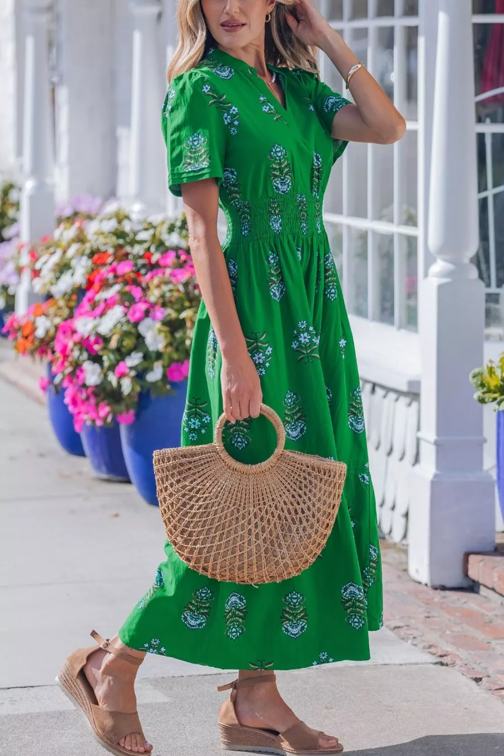 Floral Print Smocked Waist Maxi Dress, image 5