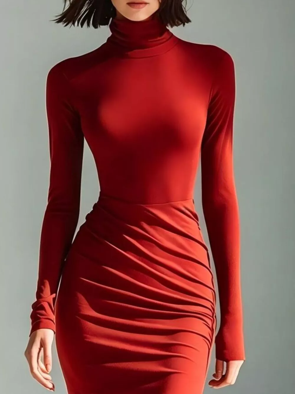 Full Size Slit Turtleneck Ruched Bodycon Mermaid Dress Plus Size, image 17