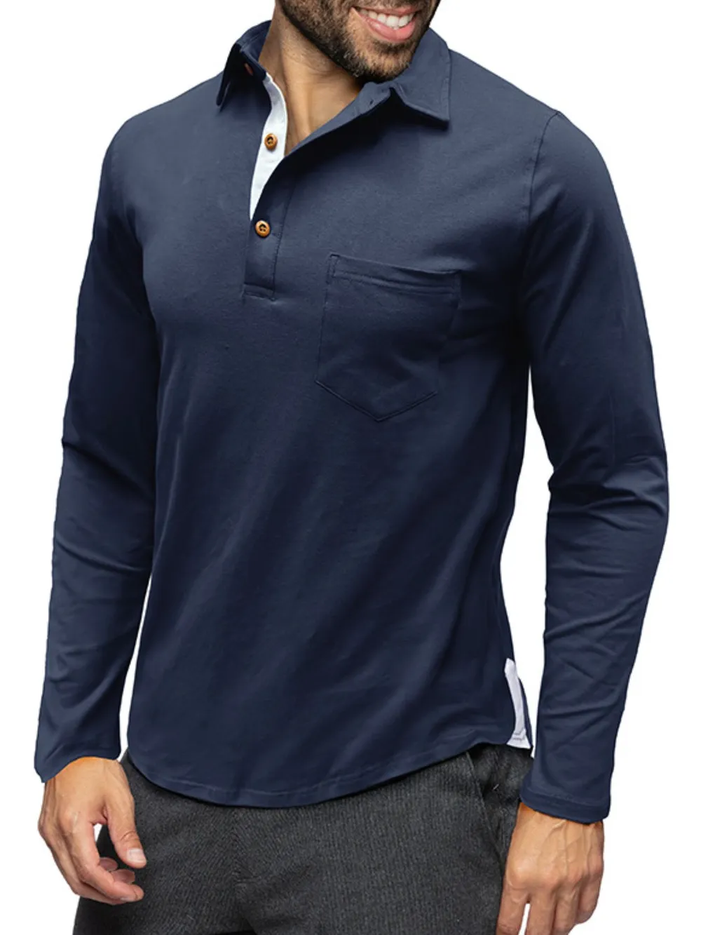 Men's Long Sleeve Polo Shirt with Chest Pocket, image 2