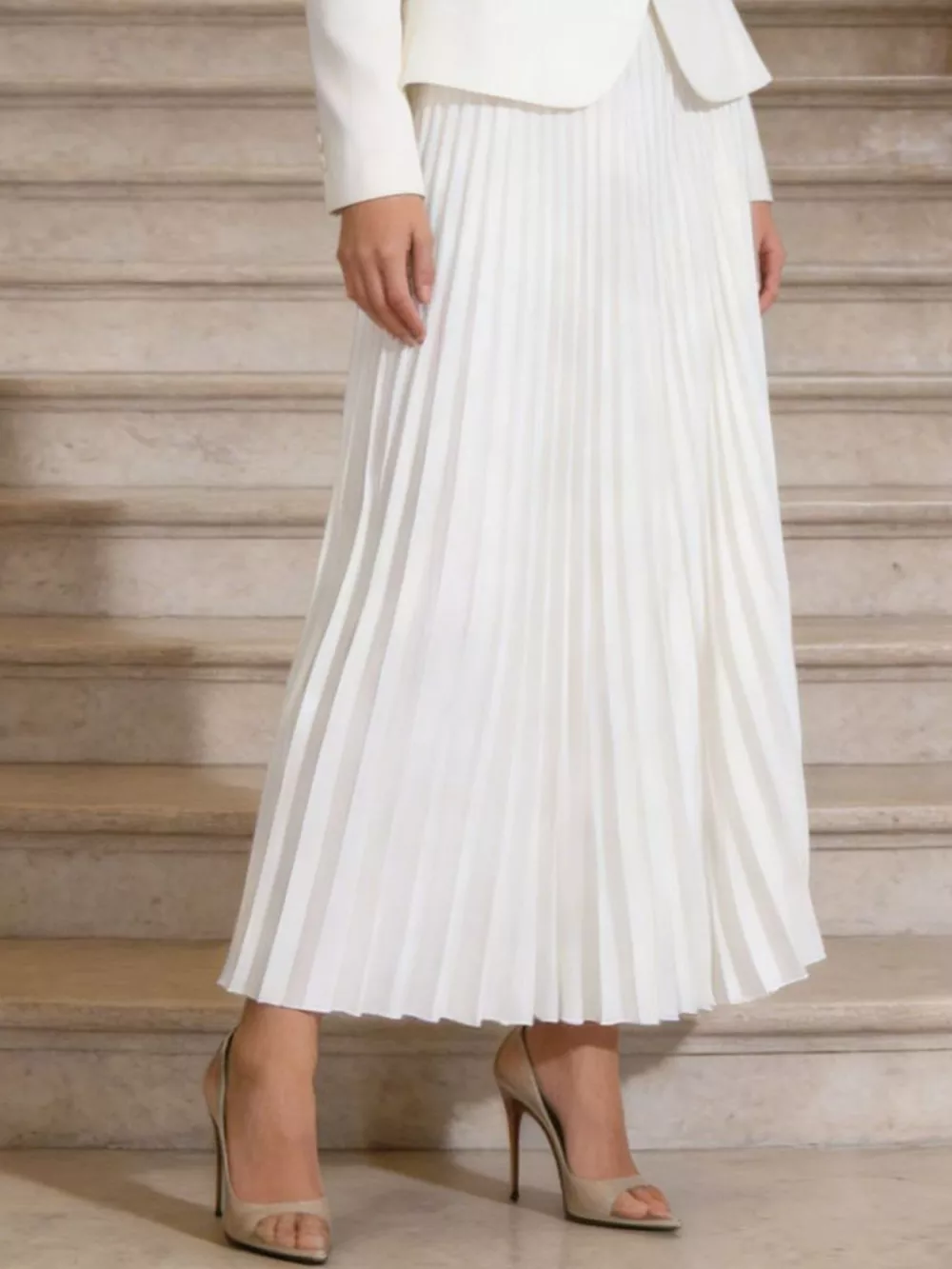 Button Up Long Sleeve Top and Pleated Skirt Set, image 5