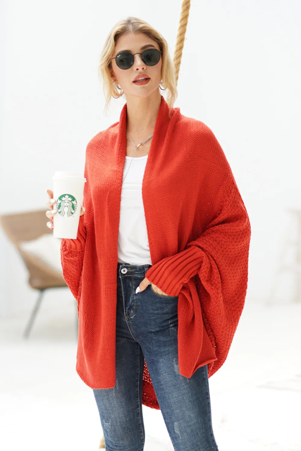 Open Front Batwing Sleeve Cardigan, image 9