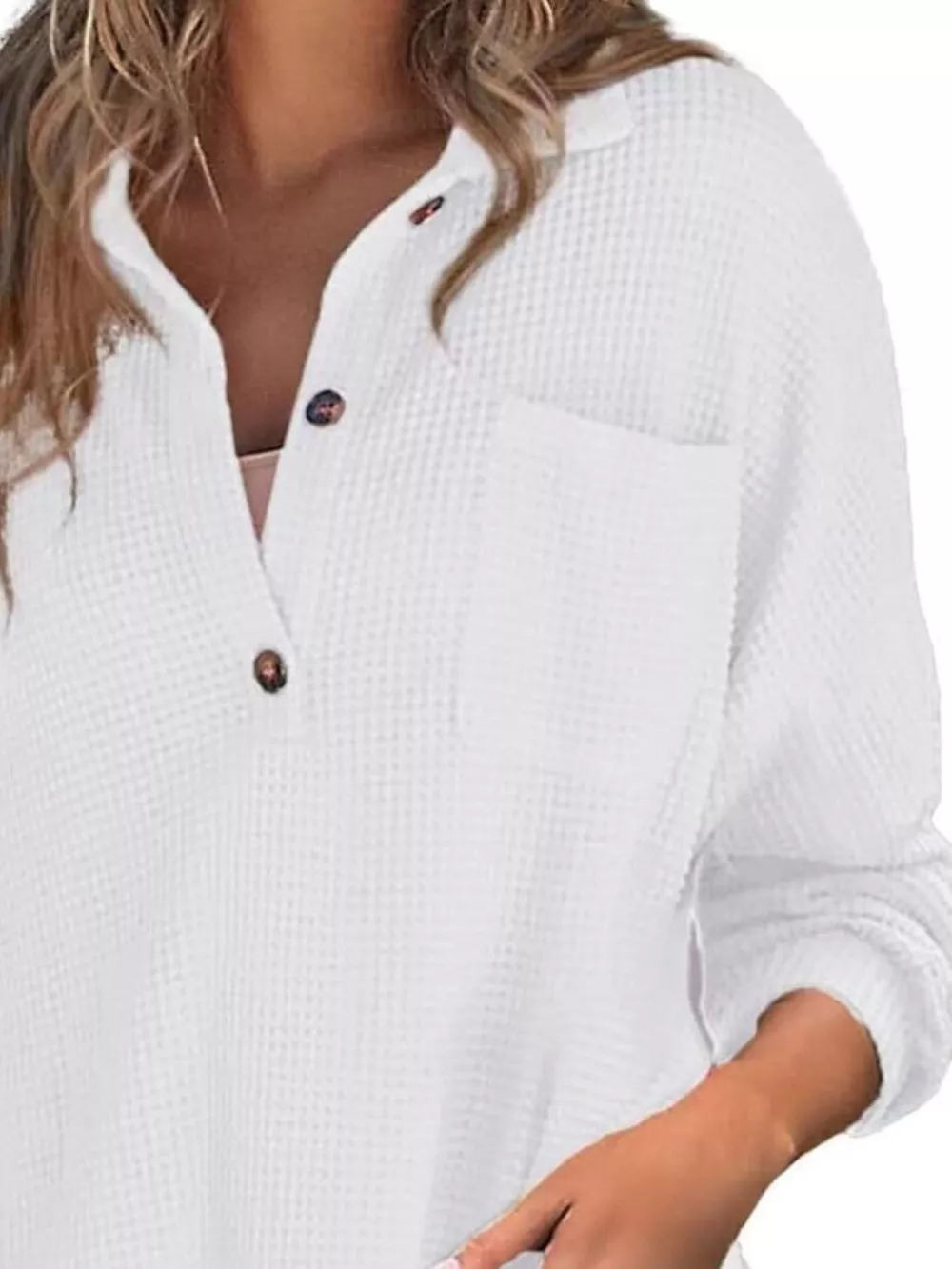 Casual Waffle Knit Button Detail Blouse, image 8