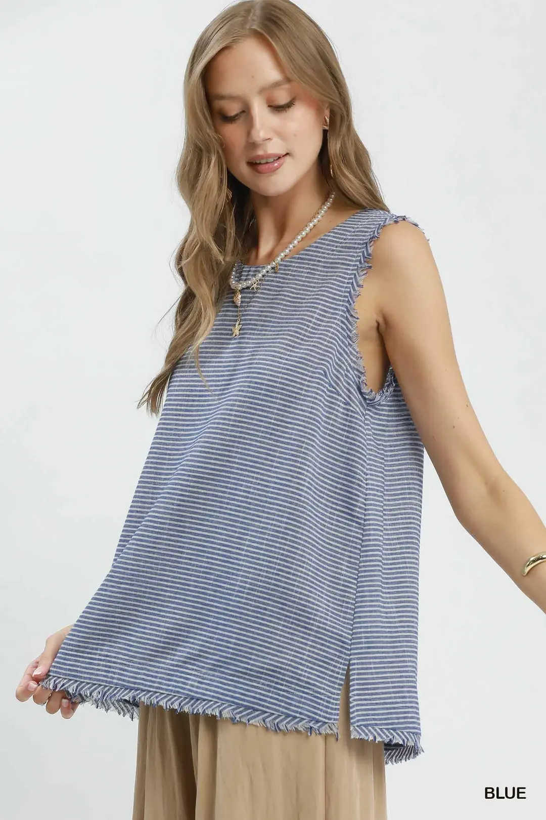 Stripe Fringe Trim Sleeveless Top, image 2