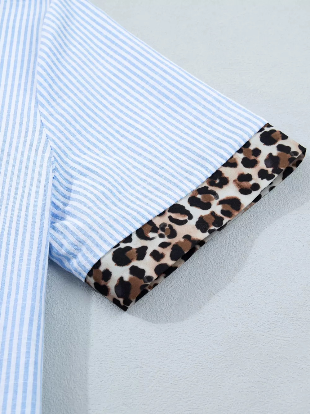 Stripe Leopard Contrast Collar Short Sleeve Shirt, image 9