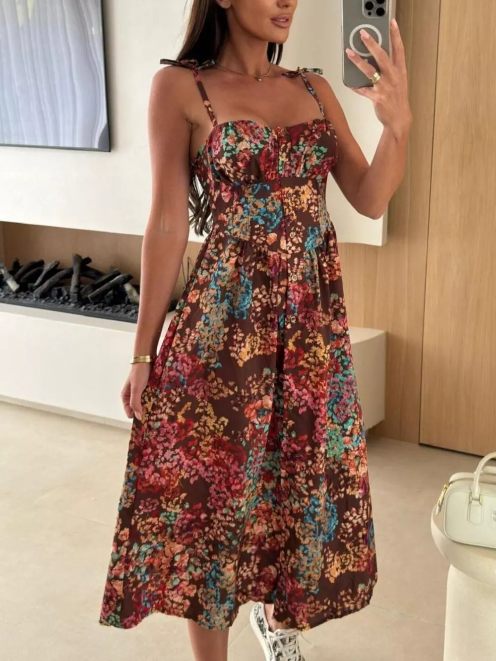 Striped Tie-Shoulder Midi Dress, image 13