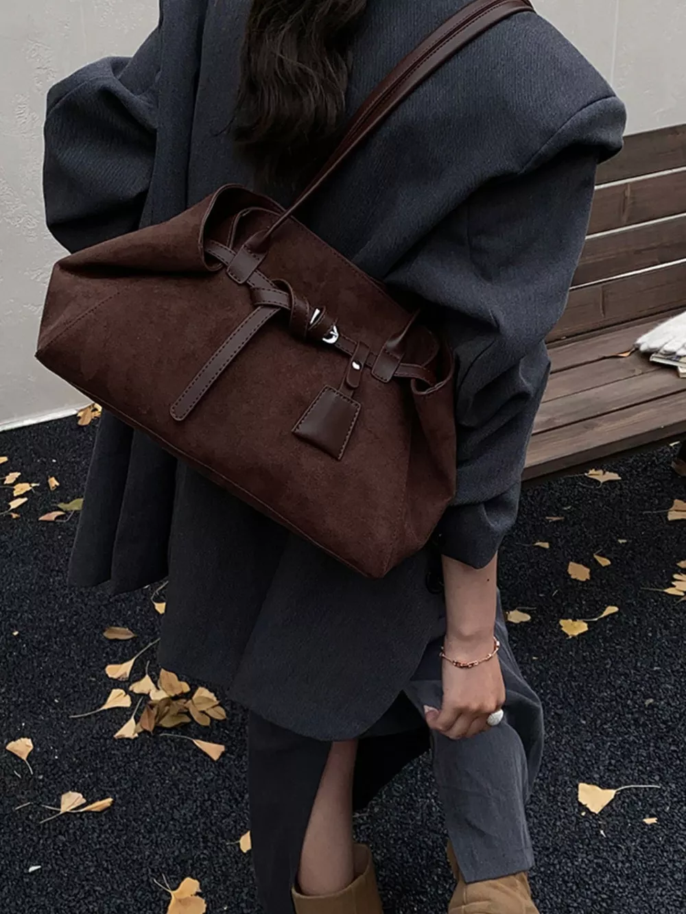 Lightweight Suede Shoulder Bag, image 9