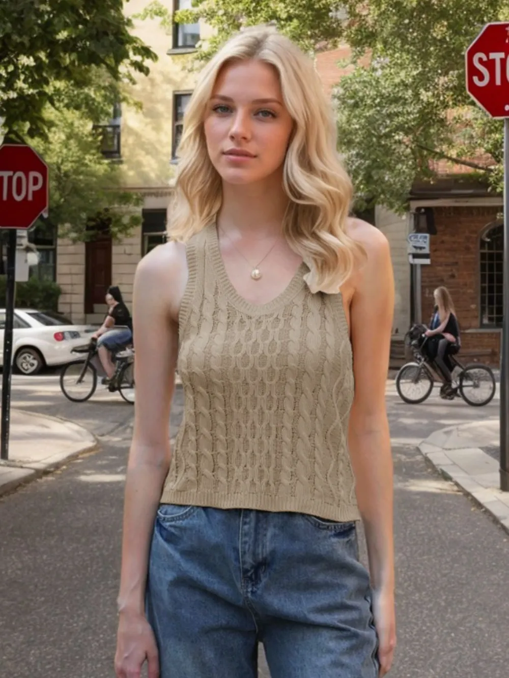 Cable-Knit V-Neck Knit Tank, image 2