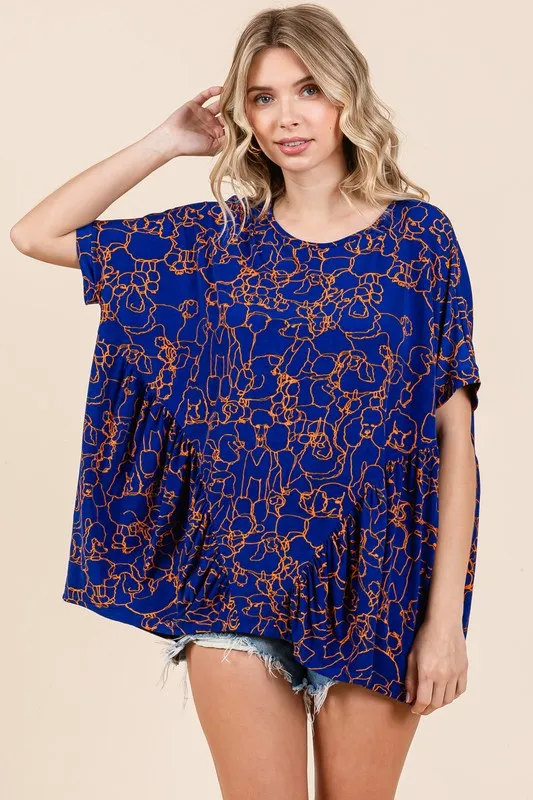 Abstract Print Round Neck Short Sleeve Top, image 4
