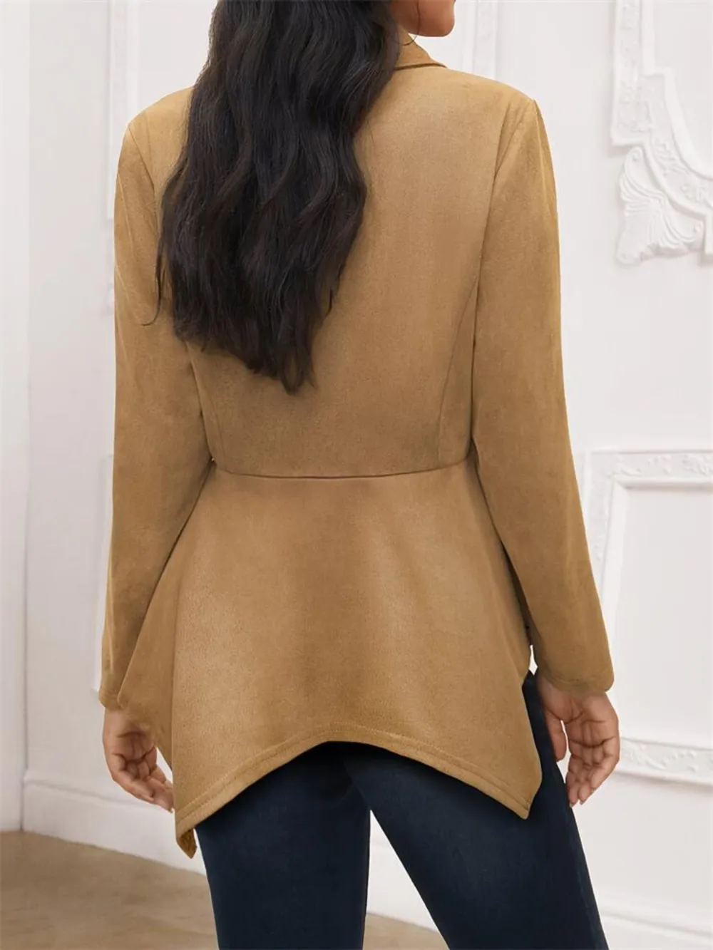 Handkerchief Hem Button Up Collared Neck Jacket, image 2