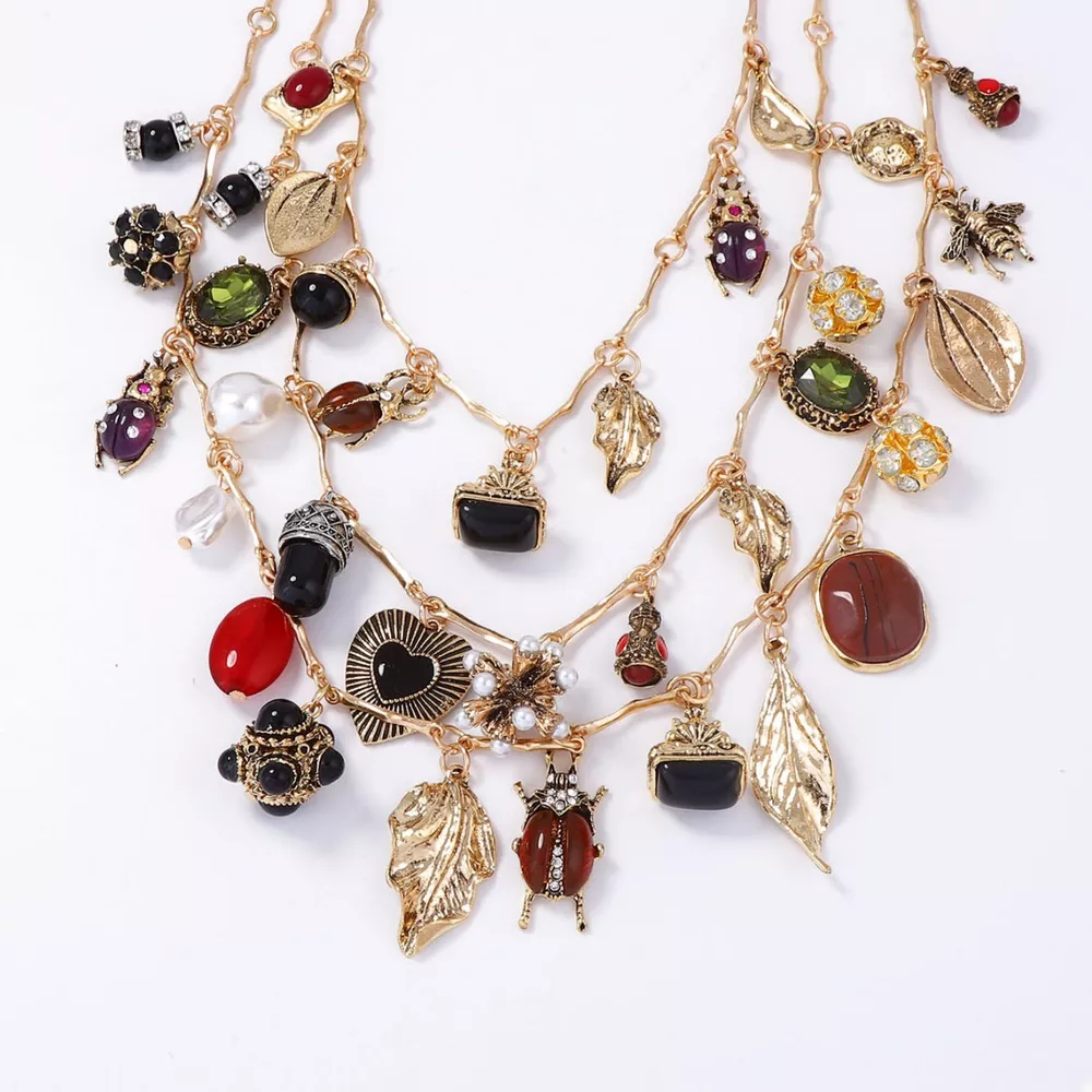 3-Piece 18K Gold-Plated Resin Gemstone Necklace, image 3