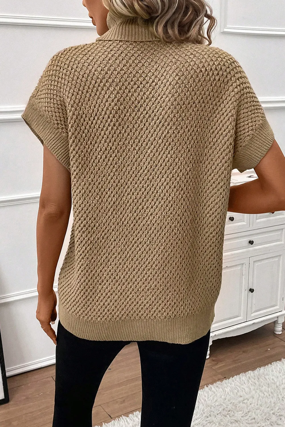 Solid Color Turtleneck Short Sleeve Sweater, image 5