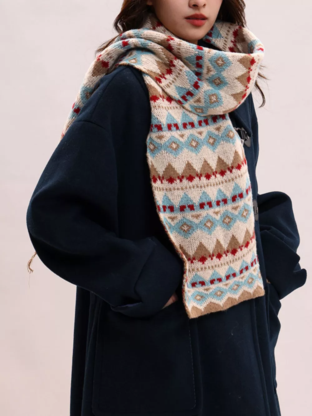 Vintage Geometric Knitted Scarf, image 3