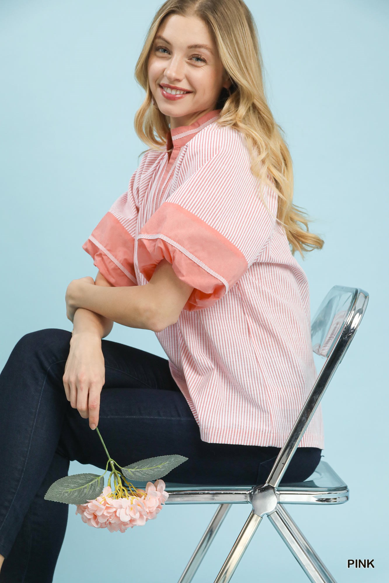 Striped Mixed Puff Sleeve Blouse, image 2