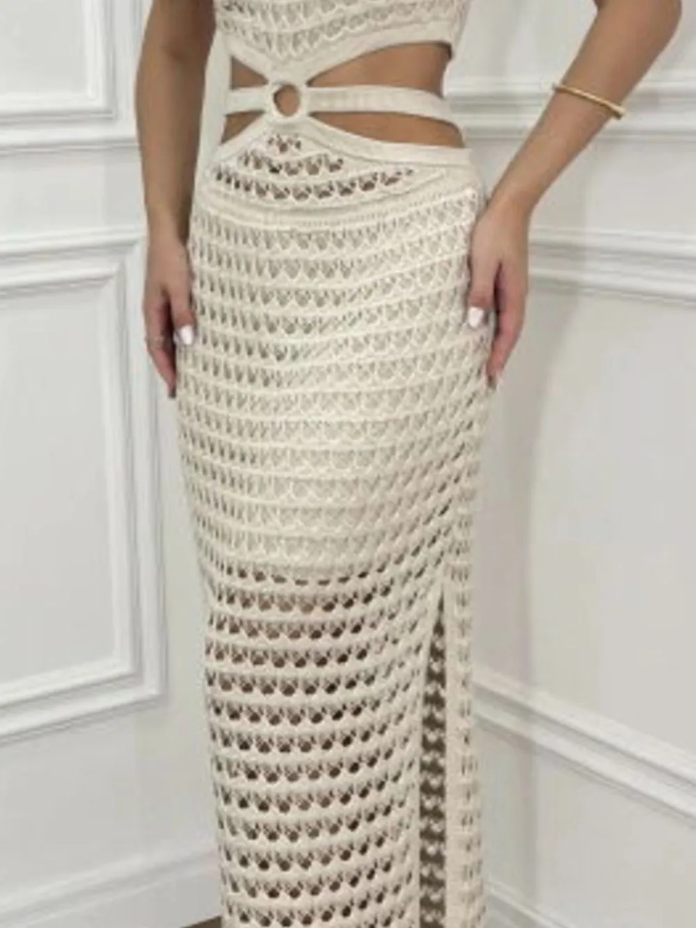 Cutout Slit Round Neck Sweater Dress, image 3