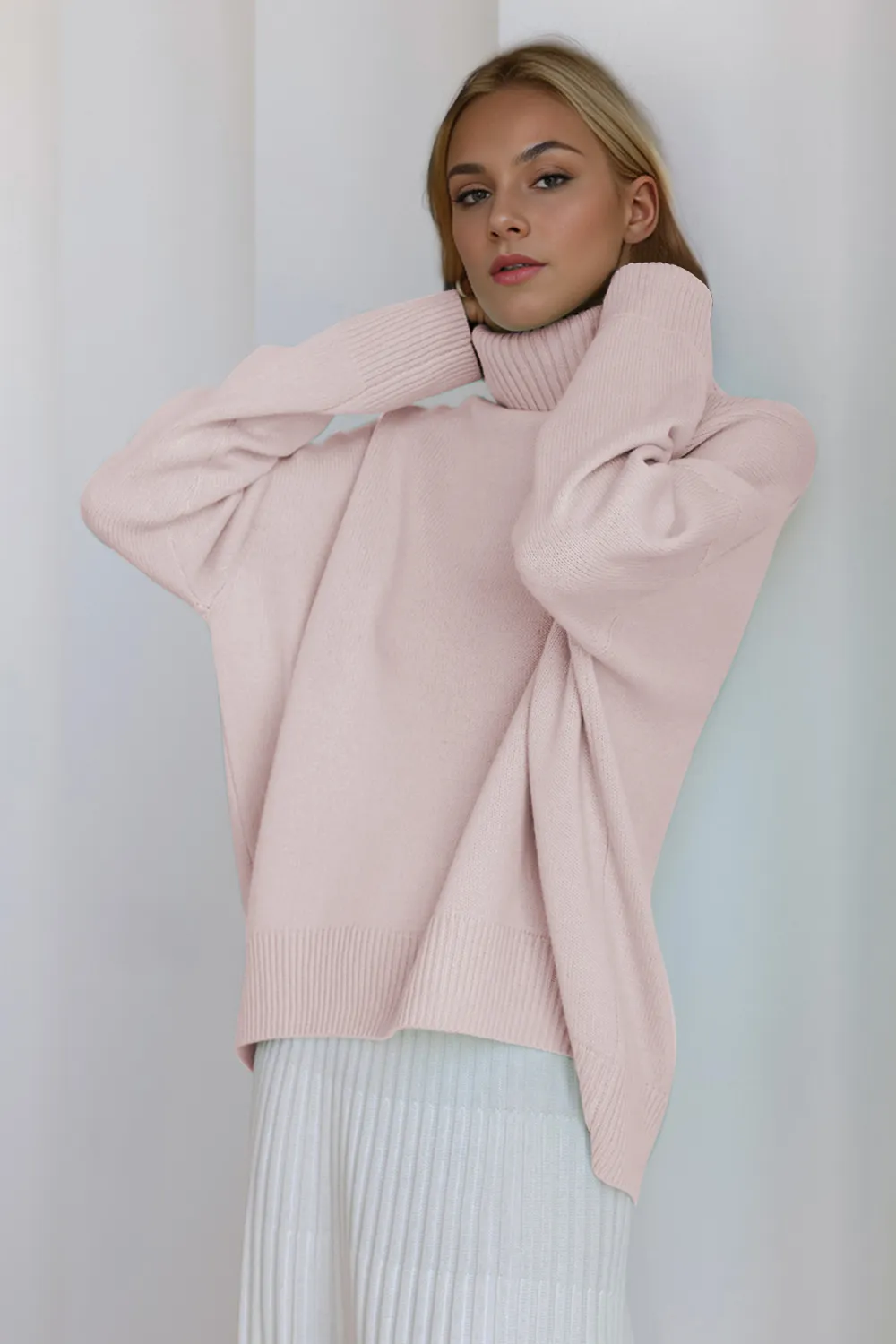 Turtleneck Dropped Shoulder Long Sleeve Sweater, image 4
