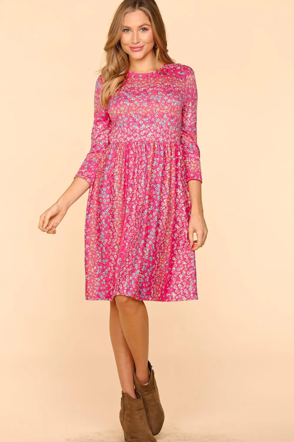 Round Neck Floral Dress with Pockets, image 2