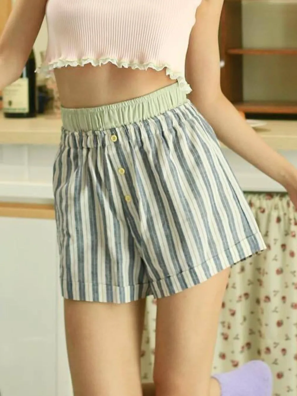 Striped Elastic Waist Shorts, image 23