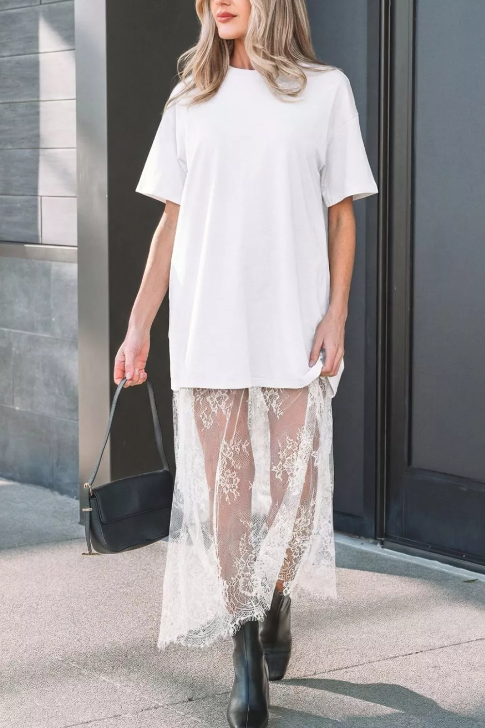 Lace Patchwork Casual T-Shirt Dress, image 5