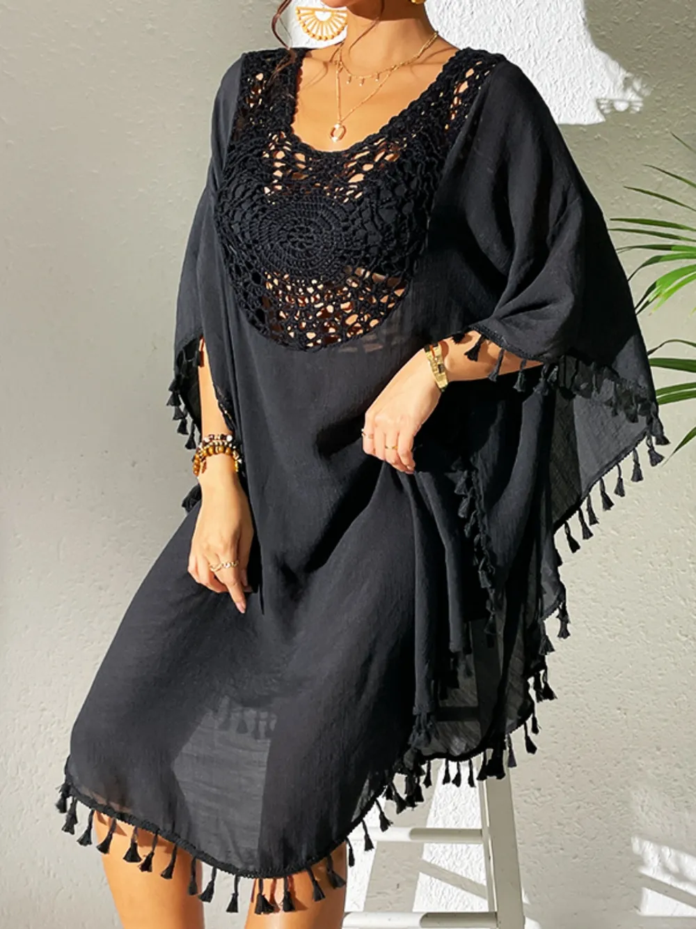 Tassel Cutout Scoop Neck Cover-Up Dress, image 18