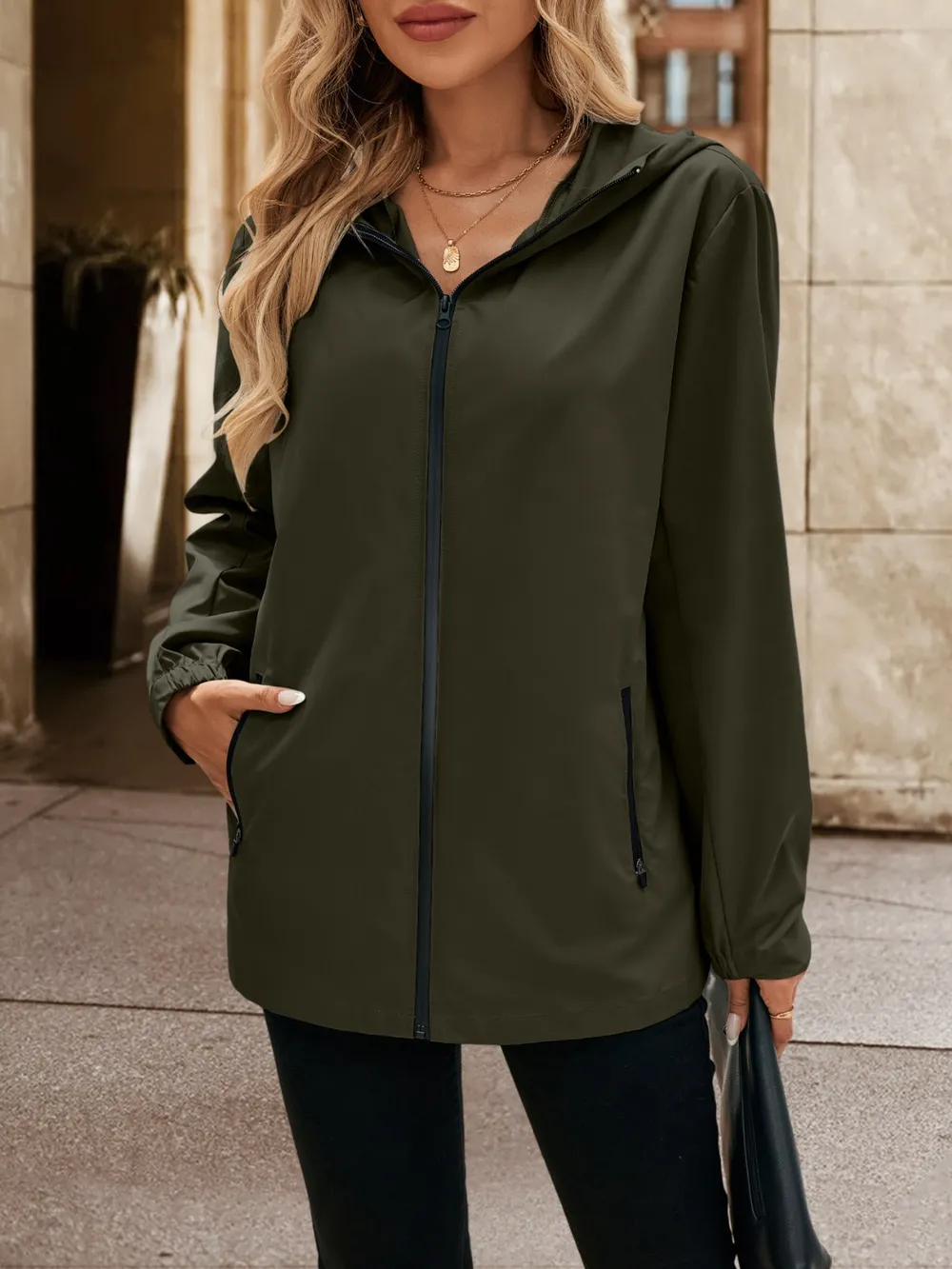 Pocketed Zip Up Hooded Jacket, image 17