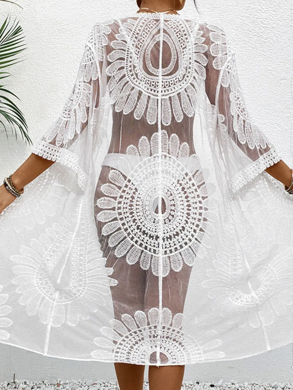Lace Open Front Longline Cover-Up, image 7