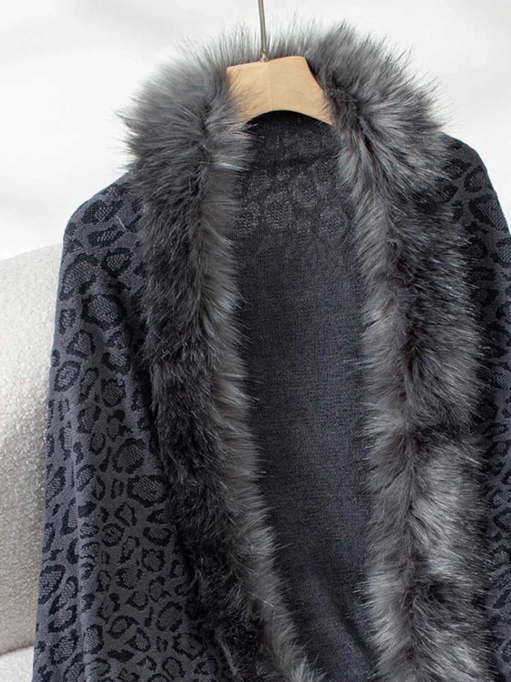 Fringe Leopard Open Front Long Sleeve Poncho, image 10